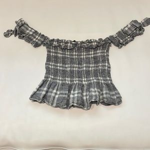 Dance & Marvel Off the Shoulder Gray Plaid Top Size Small